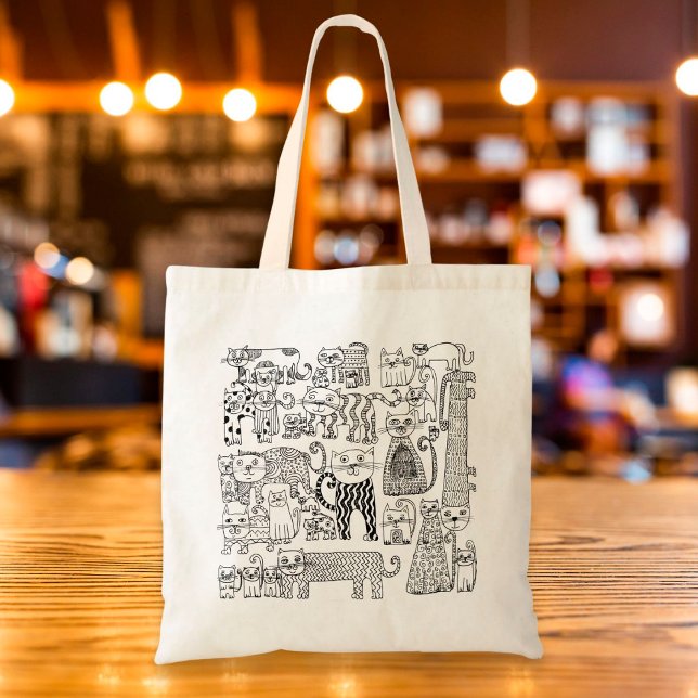 Tote Bag Chats noirs et blancs Main dessinée Art moderne (Créateur téléchargé)