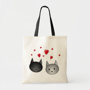 Tote Bag Chats noirs et gris mignons, avec des coeurs
