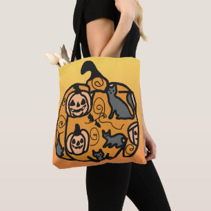 Tote Bag Chats noirs rétros et rêves Citrouilles
