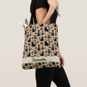 Tote Bag Chats noirs Whimsical et Citrouilles d'Halloween