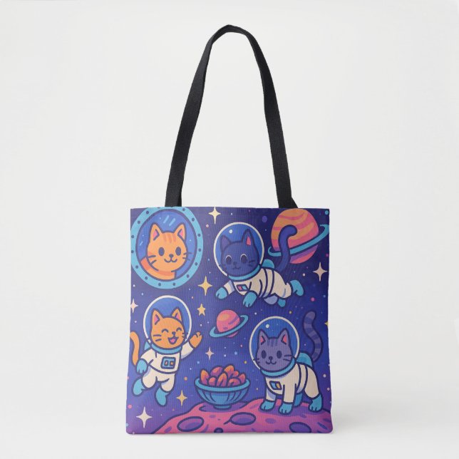 Tote Bag Chats spatiaux - Chatons astronautes joués (Devant)