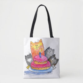 Tote Bag Chats Whimsical avec gâteau d'anniversaire