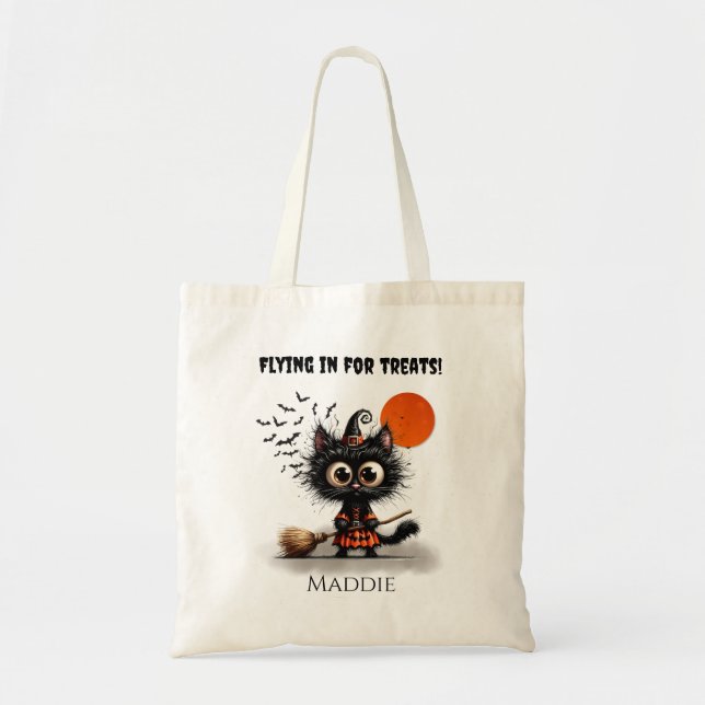 Tote Bag Chatte Sorcière Noire Kitten Halloween Trick ou Tr (Devant)
