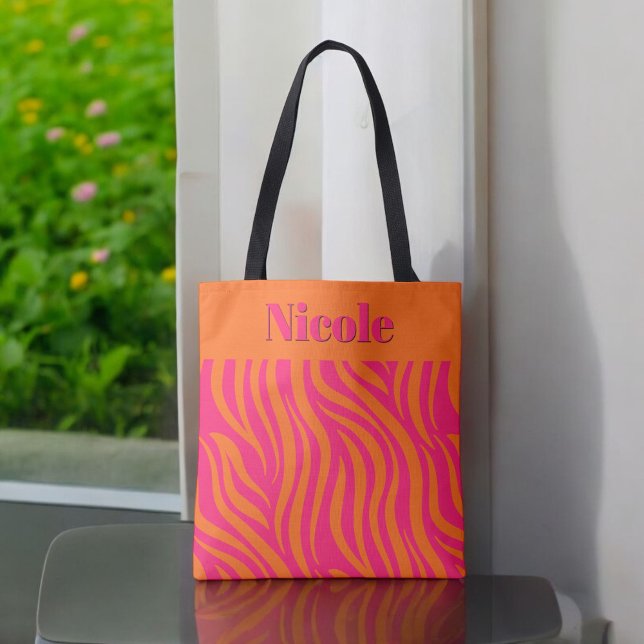 Tote Bag Chaud Rose et Orange Abstrait avec Nom (Créateur téléchargé)
