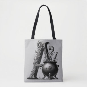 Tote Bag Chaudière de sorcière Lettre A initiale personnali