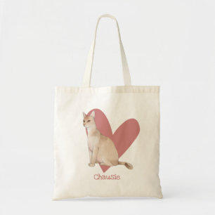 Tote Bag Chausie Chat Aquarelle Kitty Coeur rose