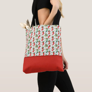 Tote Bag Chaussettes de Noël Vertes et Rouges Bloc de Coule
