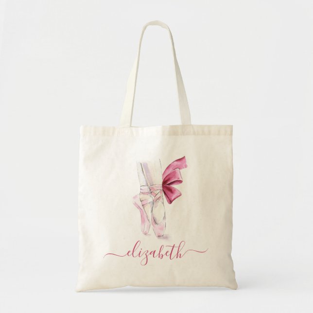 Tote Bag Chaussons de ballet Pink Aquarelle personnalisée (Devant)