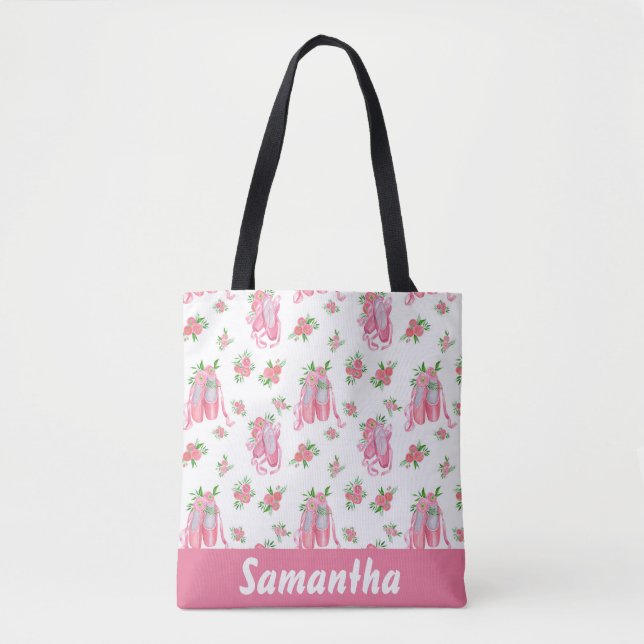 Tote Bag Chaussures Ballerina Ballet Personnalisées Rose (Devant)
