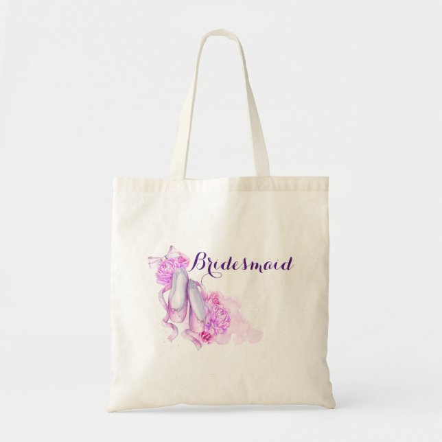 Tote Bag Chaussures de Ballet en Aquarelle Rose (Devant)