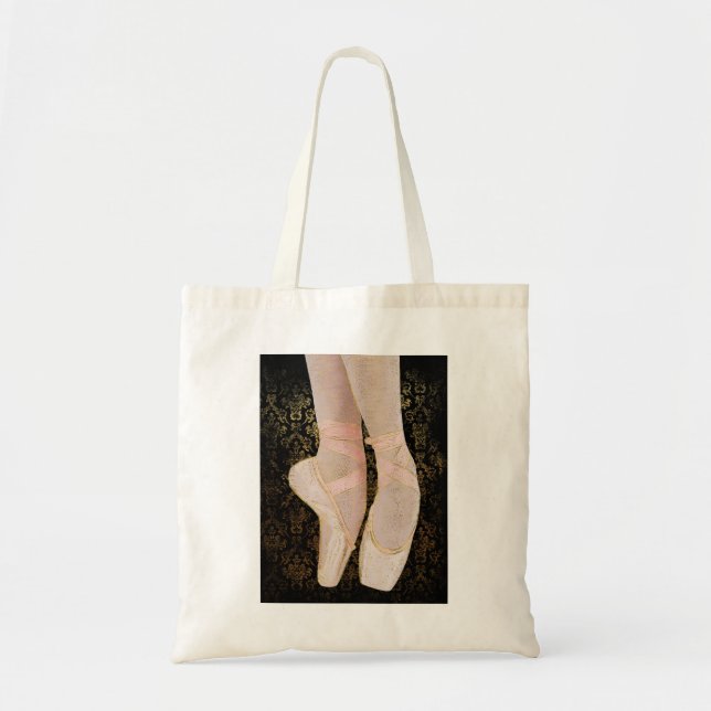 Tote Bag Chaussures de talon de ballet - Or rose noir (Devant)