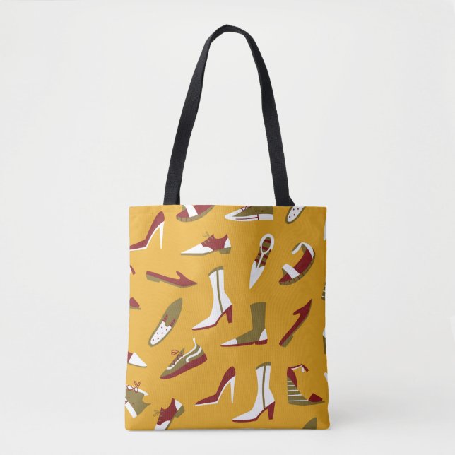 Tote Bag Chaussures Doodle : Tiré À La Main Sans Couture. (Devant)