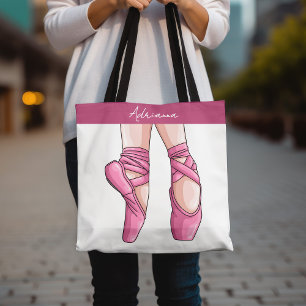 Tote Bag Chaussures en Ballet Rose dessinées à la main