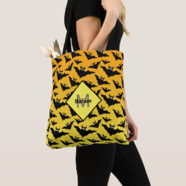 Tote Bag Chauve-souris noire orange motif Halloween