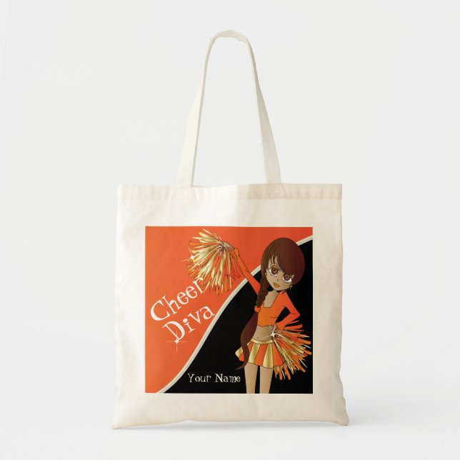 Tote Bag Cheer Diva Orange Pom-pom girl | Nom do-it-yoursel (Devant)