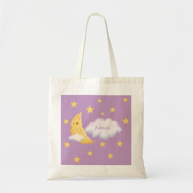 Tote Bag Cheesy Moon & Stars Fluffy Cloud nom personnalisé  (Devant)