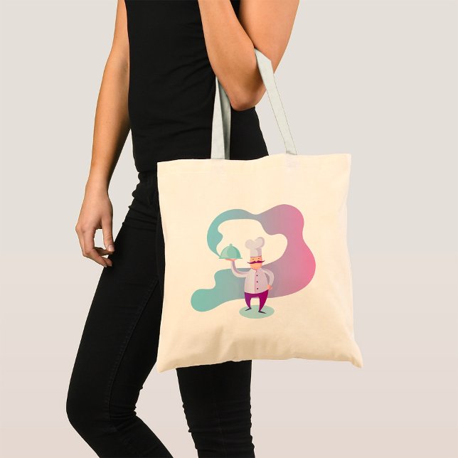 Tote Bag Chef souriant avec Moustache et plateau de service (Créateur téléchargé)