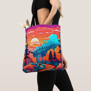 Tote Bag Chemin du coucher du soleil à travers la forêt d'a