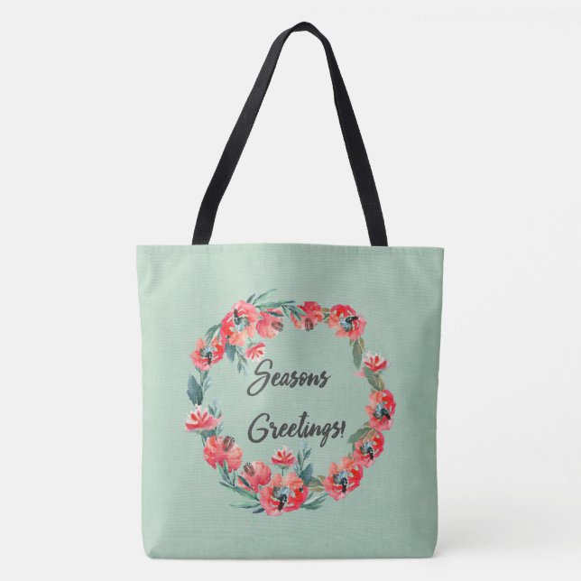 Tote Bag Chemise d'aquarelle rouge Joyeuses Fêtes (Devant)