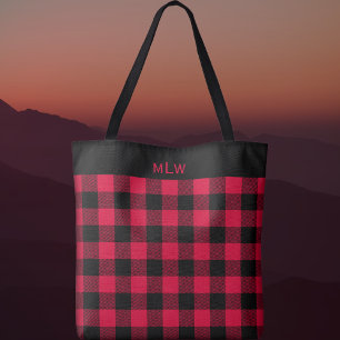 Tote Bag Chèque-bison noir et rouge