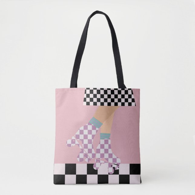Tote Bag Chèques d'art moderne À damiers roulettes de patin (Devant)