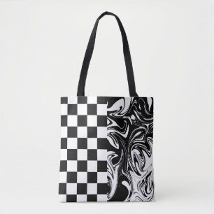 Tote Bag Chèques et tourbillons - Noir et Blanc