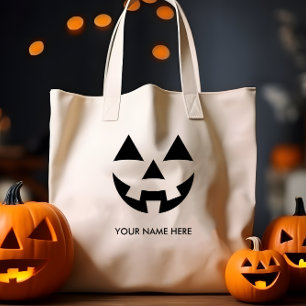 TOTE BAG CHER JACK-O'-LANTERN CITROUILLE FACE NOM PERSONNAL