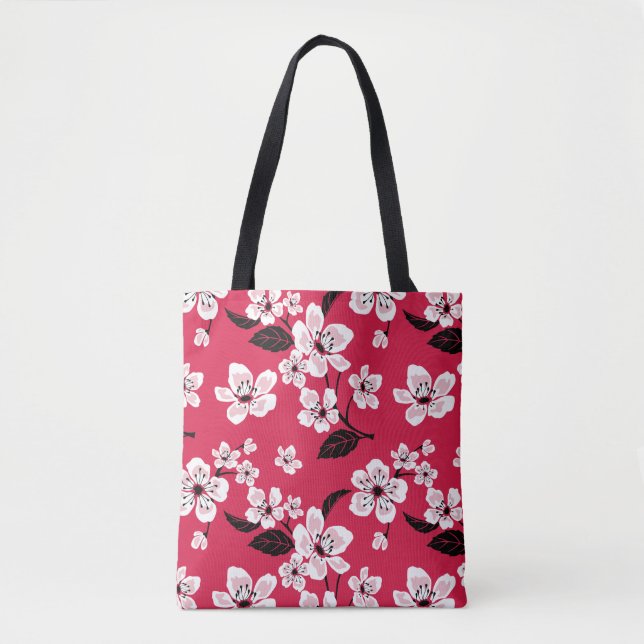TOTE BAG CHERRY BLOSSOM - SAKURA (ROUGE) (Devant)