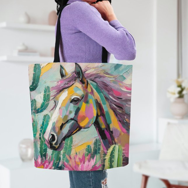 Tote Bag Cheval Abstrait moderne et succulents (Créateur téléchargé)