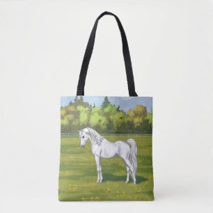 Tote Bag Cheval blanc égyptien arabe dans les pâturages d'é
