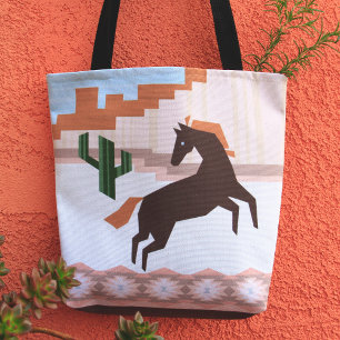 Tote Bag Cheval Brown sauvage du Sud-Ouest et Cactus