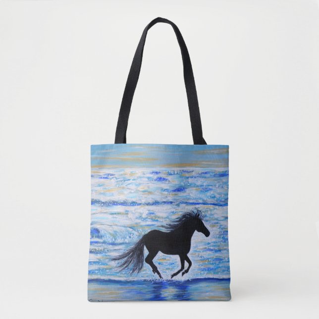 Tote Bag Cheval courir libre par la peinture de mer (Devant)