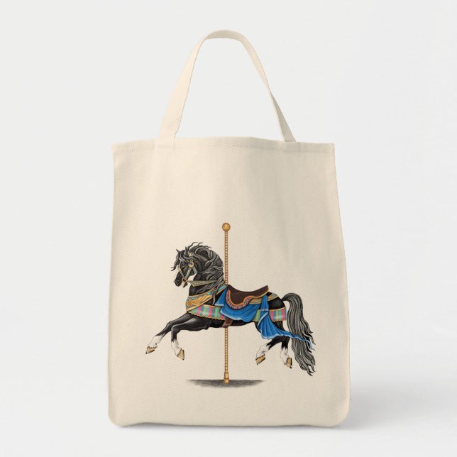 Tote Bag Cheval de Carrousel Noir (Devant)