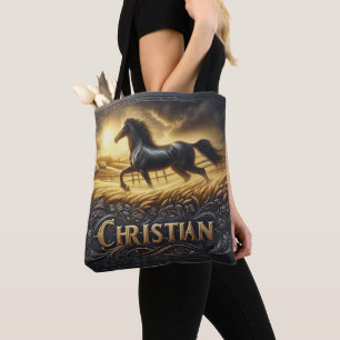 Tote Bag Cheval de Chrétien au coucher du soleil