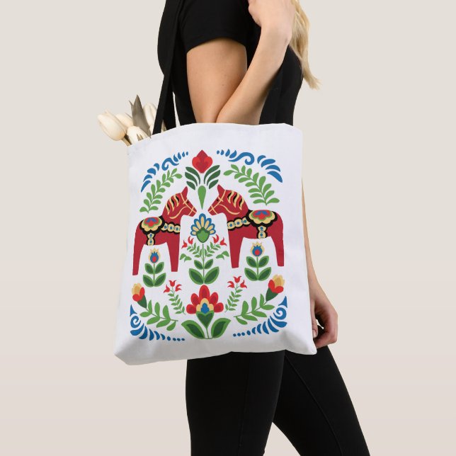 Tote Bag Cheval de Dala suédois Rouge (De près)