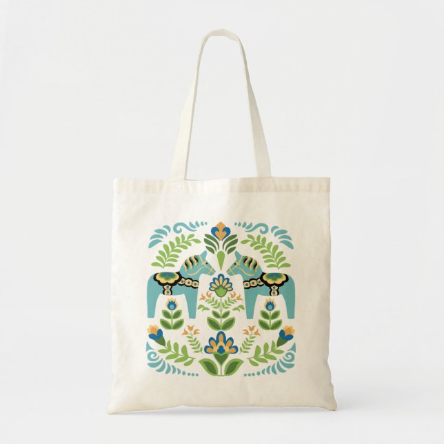 Tote Bag Cheval de Dala suédois Turquoise (Devant)
