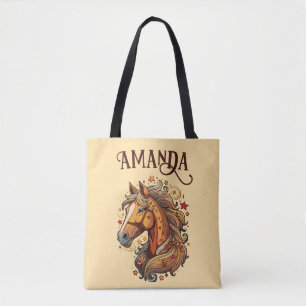 Tote Bag Cheval de dessin Brown et jaune jouant