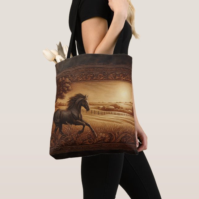 Tote Bag Cheval de Ranch en cuir (De près)