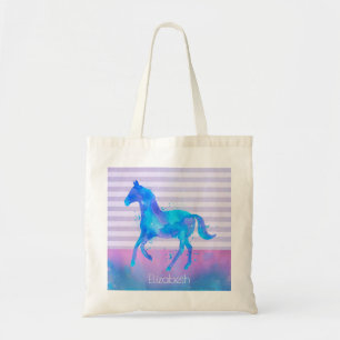 Tote Bag Cheval en Aquarelle bleu et violet Personnalisé
