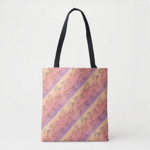 Tote Bag Cheval en motif artistique diagonal de chevaux au