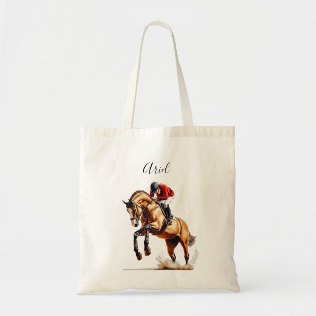Tote Bag Cheval et cavalier Sauter dans l'action équestre (Devant)