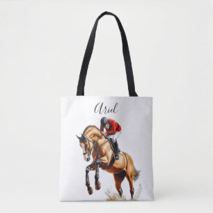 Tote Bag Cheval et cavalier Sauter dans l'action équestre