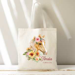 Tote Bag Cheval fille Palomino cheval avec tournesol person
