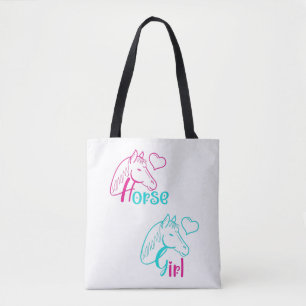 Tote Bag Cheval Girl en rose et turquoise