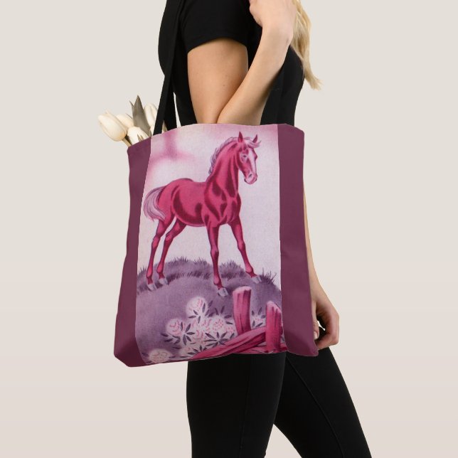 Tote Bag cheval heureux en rose (De près)