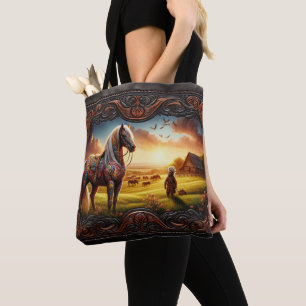 Tote Bag Cheval Orné Au Coucher Du Soleil