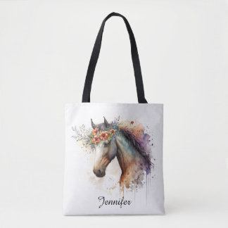 Tote Bag Cheval visage avec couronne de fleurs
