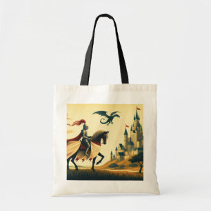 Tote Bag Chevalier médiéval/wyvern/château fantasy