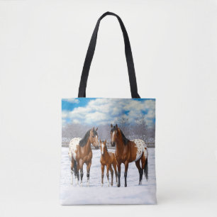 Tote Bag Chevaux Appaloosa De Baie Brown En Neige
