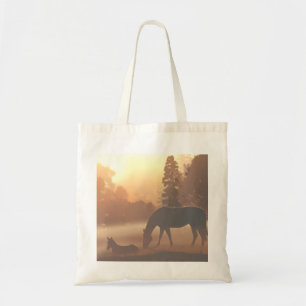 Tote Bag Chevaux dans le brouillard matinal
